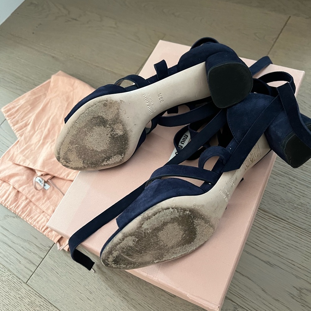 Miu Miu Blue Suede Lace-Up Strappy Heels – Size 36.5 - Picture 4 of 6
